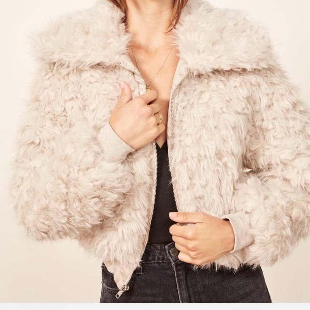Reformation Cream Furry Jacket